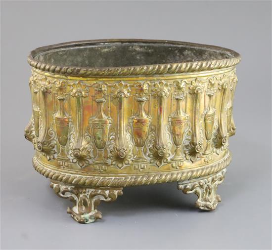 A Regency embossed and gilt brass jardiniere with tin liner, 9.5in.